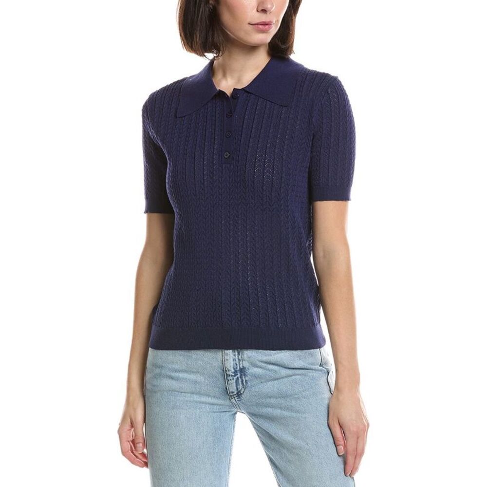 Hl Affair Womens Pointelle Polo Sweater, Navy